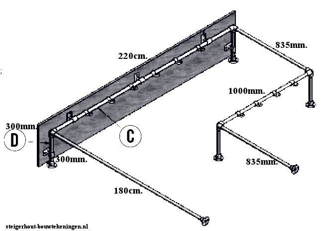 Garderobe mat klassiek Steigerbuis kapstok en kledingrek, doe het zelf bouwtekening. -  Bouwtekeningen voor steigerhout en pallets.