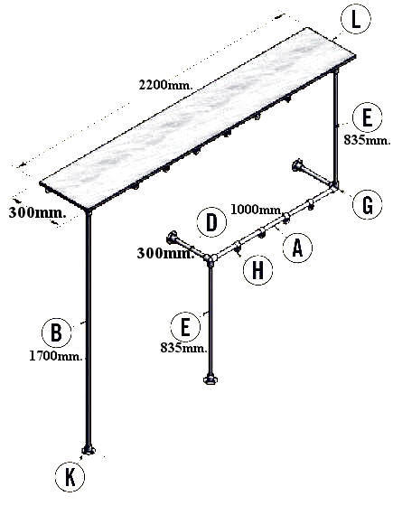 Garderobe mat klassiek Steigerbuis kapstok en kledingrek, doe het zelf bouwtekening. -  Bouwtekeningen voor steigerhout en pallets.