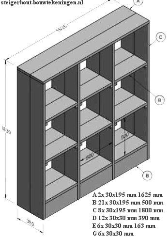 Vakkenkast stappenplan bouwtekening - voor steigerhout pallets.