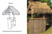 Bouwtekening voor een tuinbar met rieten dak.